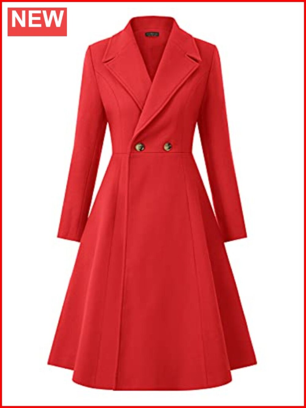 Women's Double Breasted Pea Coat Winter Trench A-Line Long Coat with Pockets